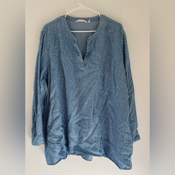 Soft Surroundings Blue Leopard Timeless Crossover Long Sleeve Tunic Tencel 2X - Picture 1 of 9